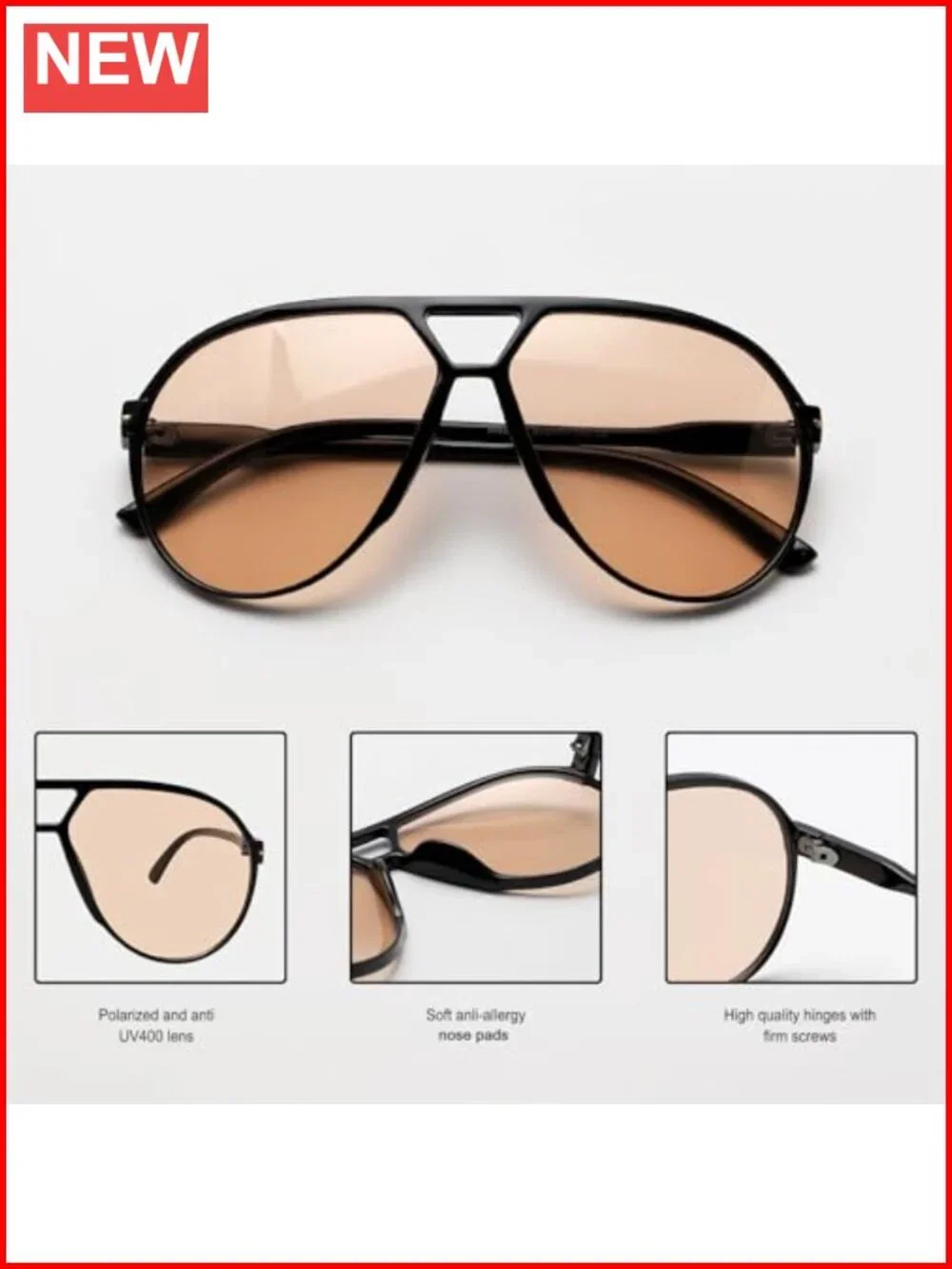 Retro Aviator Sunglasses Oversized Square Vintage Tangle Free Pilot Style UV